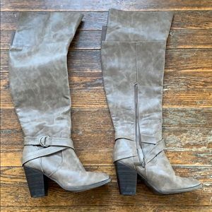 Taupe Leather Over-The-Knee Boots